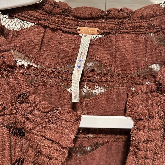Free People Candy Shop Tunic Brown Lace Blouse Small - Picture 7 of 15